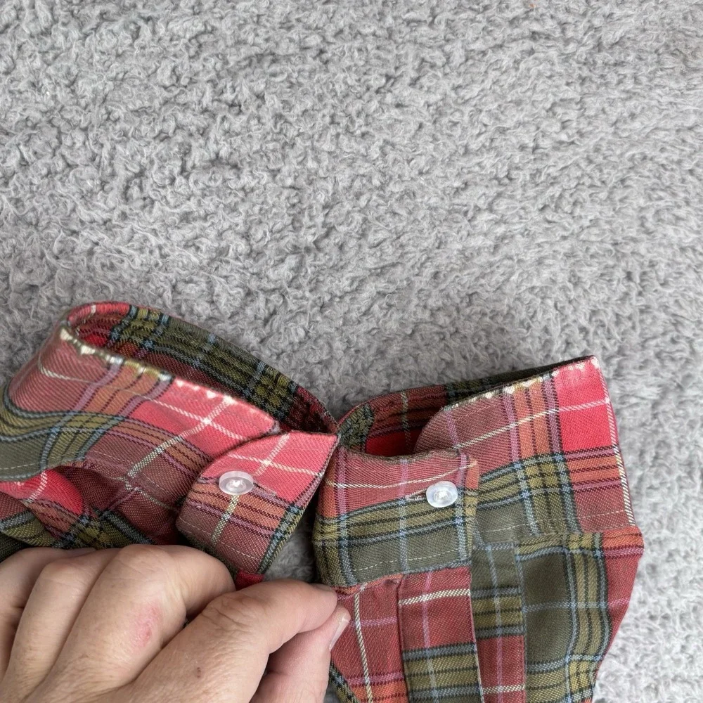 Vintage LL Bean Shirt Mens‎ Large Red Green Plaid Button Down Pocket Casual USA